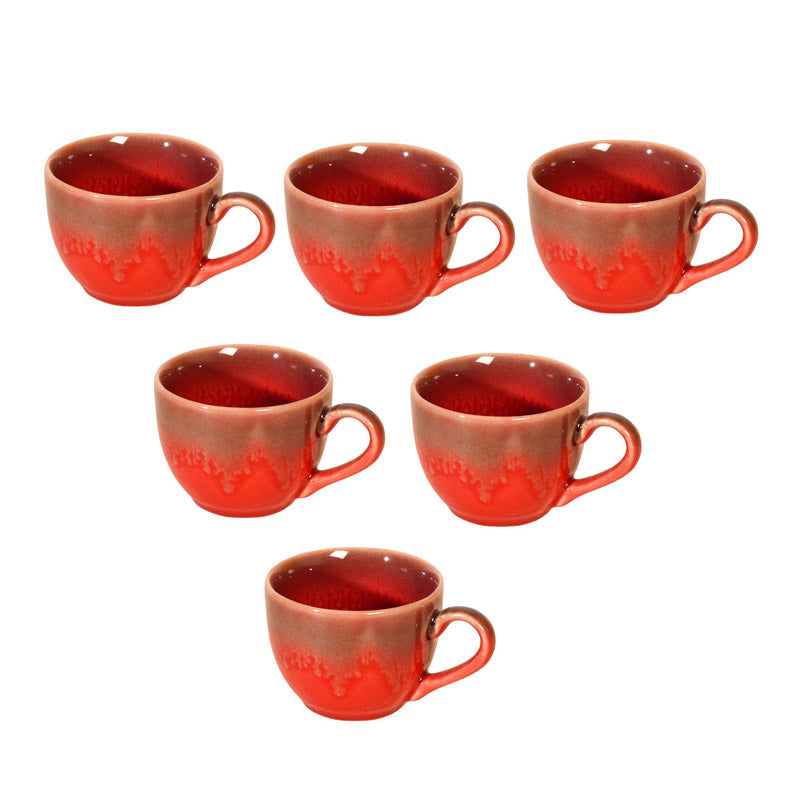 Buy Indrashish Ceramic Cup (150 ML) - Set of Six Tea Cup & Saucer from Vaaree