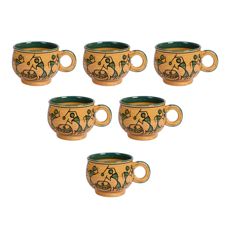 Mug & Tea Cup - Warli Rejoice Ceramic Cup (150 ML) - Set Of Six