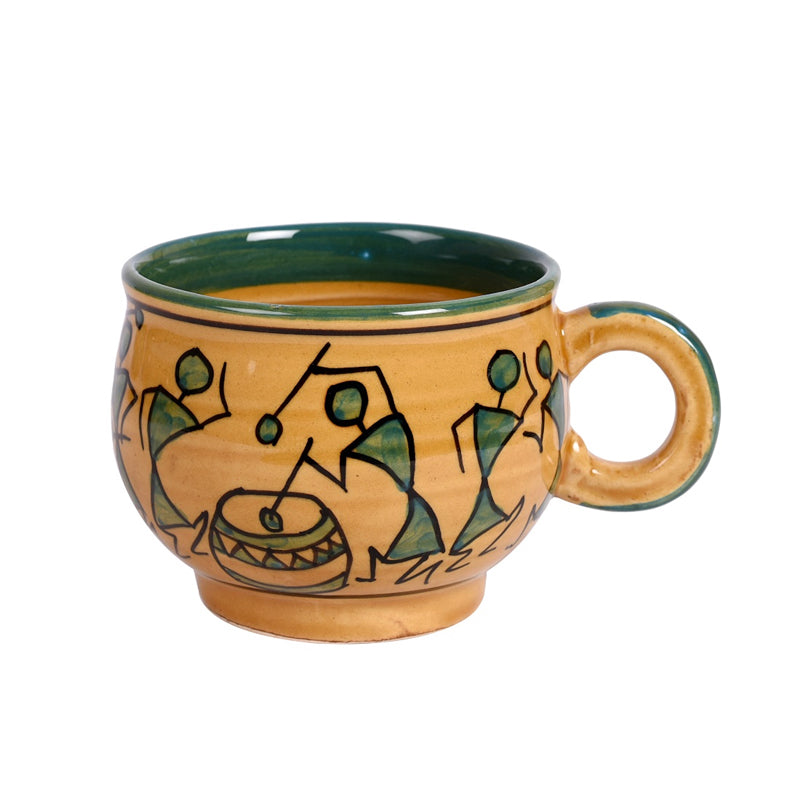 Mug & Tea Cup - Warli Rejoice Ceramic Cup (150 ML) - Set Of Six