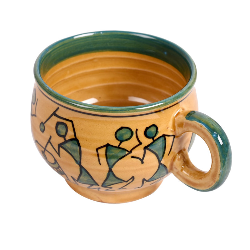 Mug & Tea Cup - Warli Rejoice Ceramic Cup (150 ML) - Set Of Six