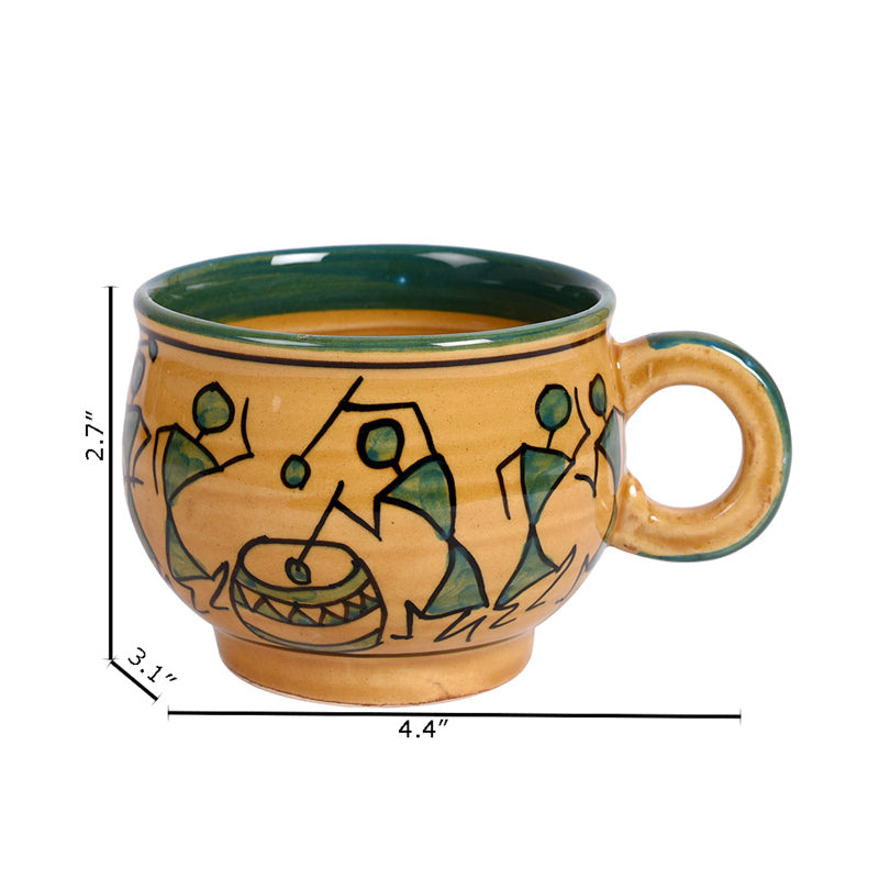 Mug & Tea Cup - Warli Rejoice Ceramic Cup (150 ML) - Set Of Six