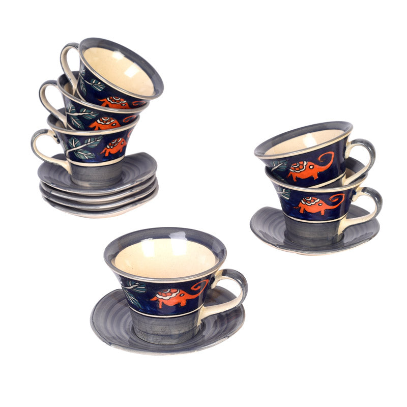 Buy Tusker Grace Ceramic Cup & Saucer (135 ML) - Twelve Piece Set Tea Cup & Saucer from Vaaree