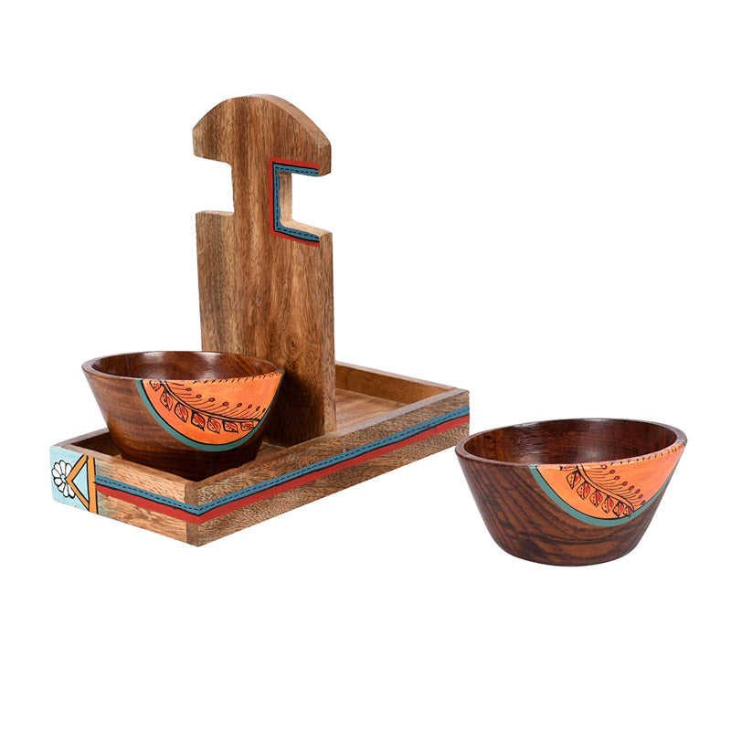 Buy Devika Wooden Serving Bowl With Holder - Three Piece Set Serving Tray from Vaaree