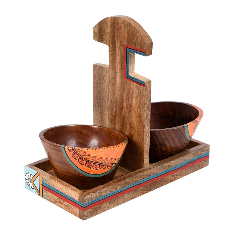 Buy Devika Wooden Serving Bowl With Holder - Three Piece Set Serving Tray from Vaaree