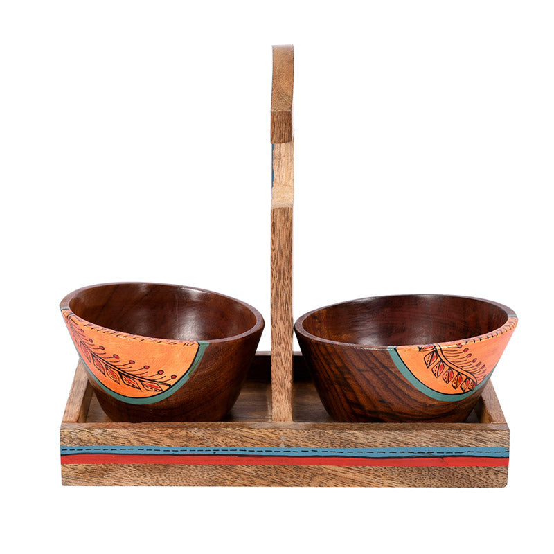 Buy Devika Wooden Serving Bowl With Holder - Three Piece Set Serving Tray from Vaaree