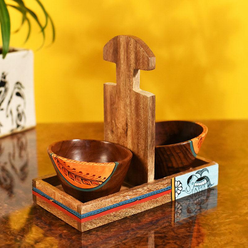 Buy Devika Wooden Serving Bowl With Holder - Three Piece Set Serving Tray from Vaaree