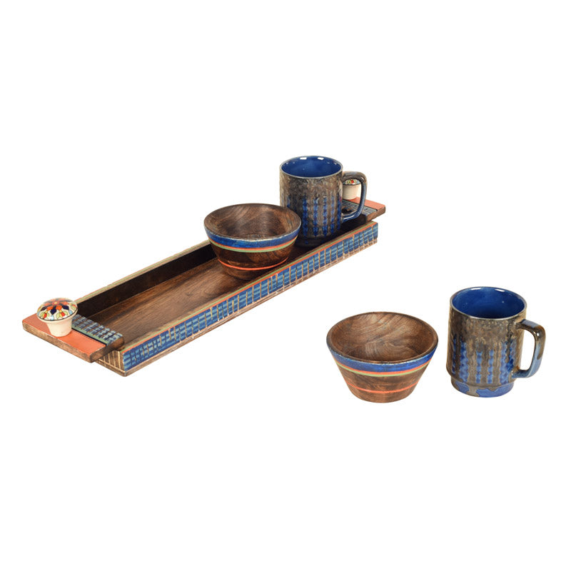 Buy Bhupali Handcrafted Breakfast Set - Set of Five Serving Tray from Vaaree