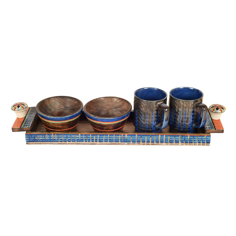 Buy Bhupali Handcrafted Breakfast Set - Set of Five Serving Tray from Vaaree