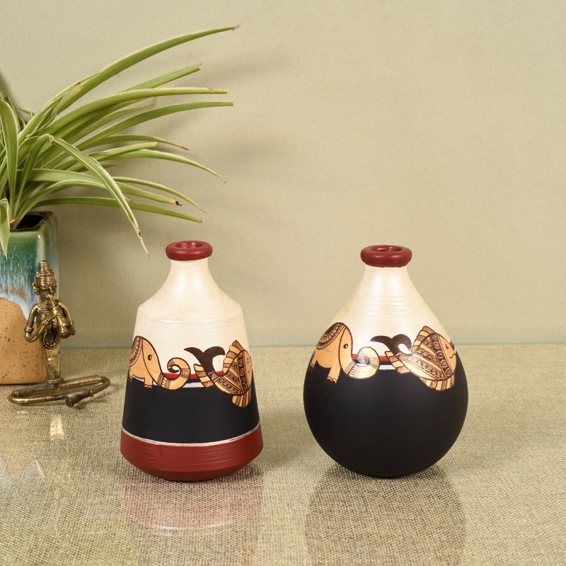 Vase - Machli Madhubhani Vase - Set Of Two