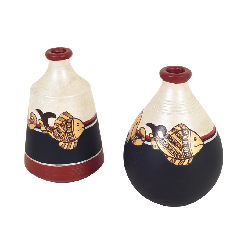 Vase - Machli Madhubhani Vase - Set Of Two