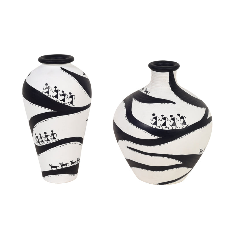 Vase - Warli Zebra Fusion Vase - Set Of Two