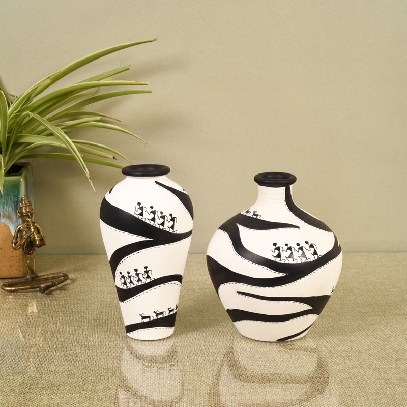 Vase - Warli Zebra Fusion Vase - Set Of Two