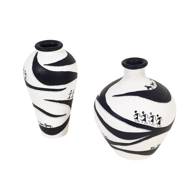 Vase - Warli Zebra Fusion Vase - Set Of Two