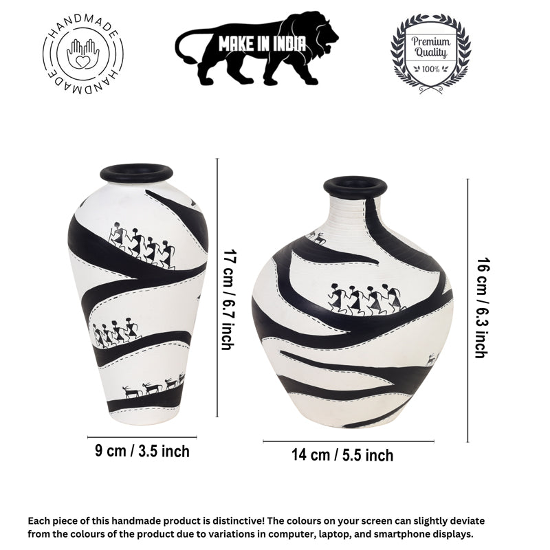 Vase - Warli Zebra Fusion Vase - Set Of Two