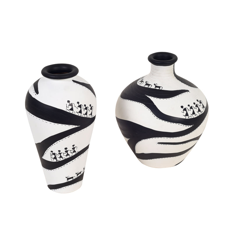 Vase - Warli Zebra Fusion Vase - Set Of Two