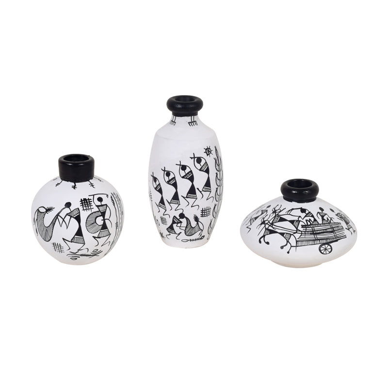 Vase - Warli dance Black & White Vase - Set Of Three