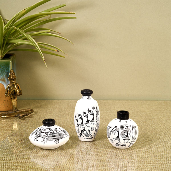 Vase - Warli dance Black & White Vase - Set Of Three