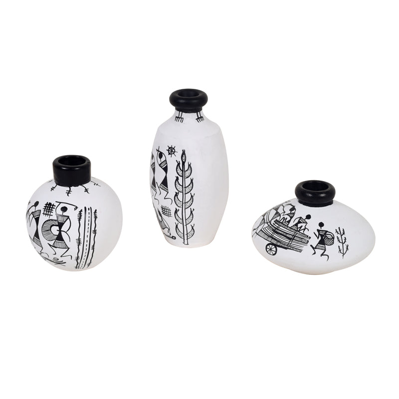 Vase - Warli dance Black & White Vase - Set Of Three