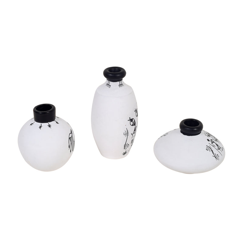 Vase - Warli dance Black & White Vase - Set Of Three