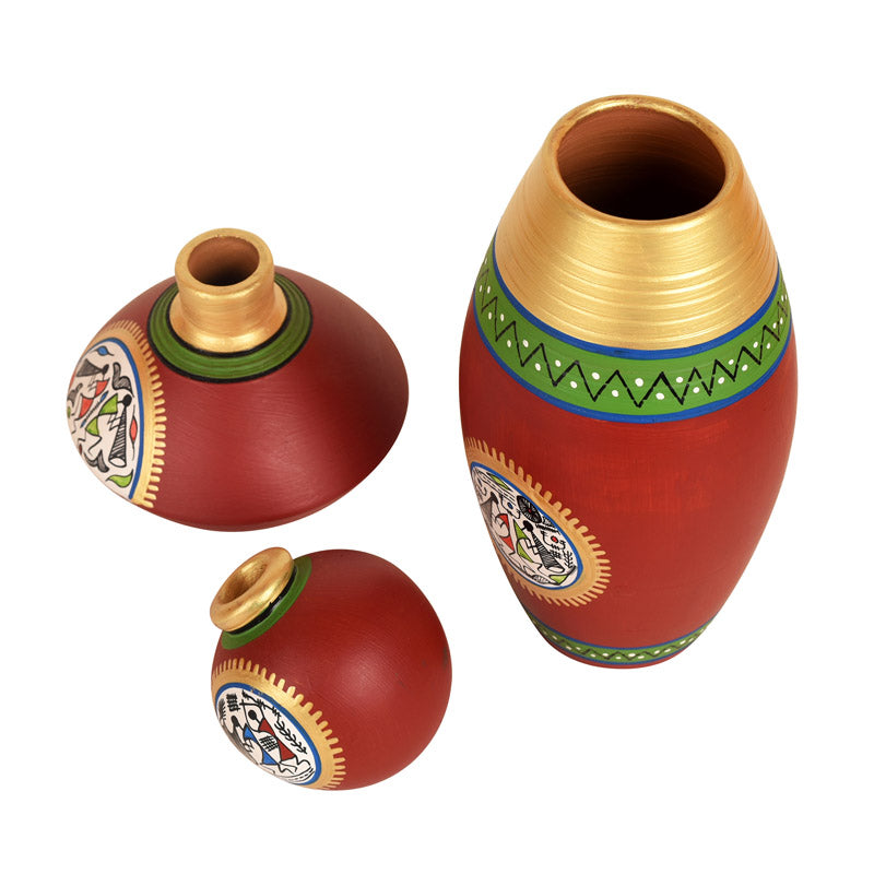 Buy Thuraya Warli Terracotta Vase - Three Piece Set Vase from Vaaree