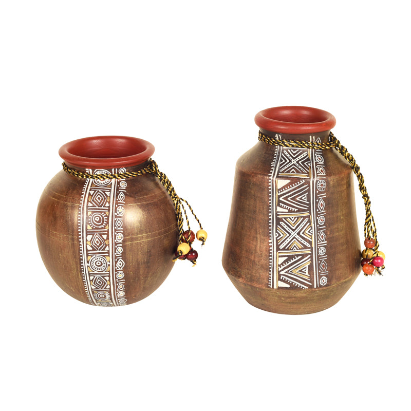 Vase - Purva Tribal Handpainted Vase - Set Of Two