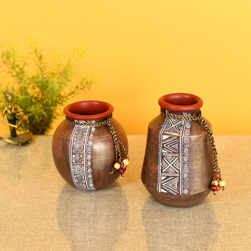 Vase - Purva Tribal Handpainted Vase - Set Of Two