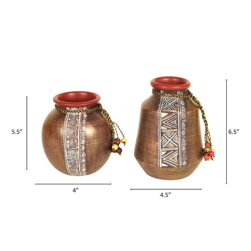 Vase - Purva Tribal Handpainted Vase - Set Of Two