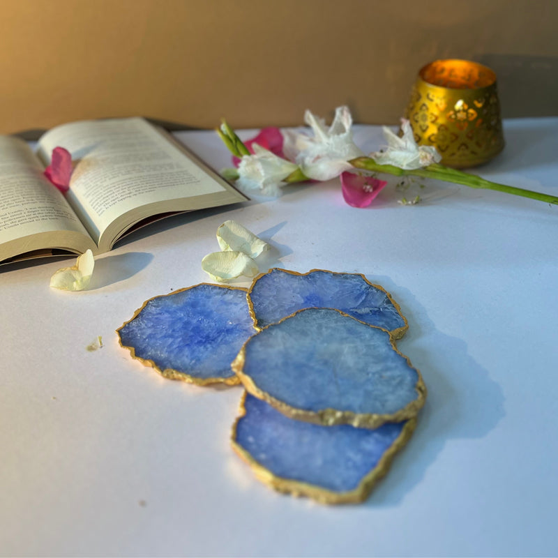 Buy Celeste Handcrafted Crystal Agate Coaster (Blue) - Set Of Four Coasters from Vaaree