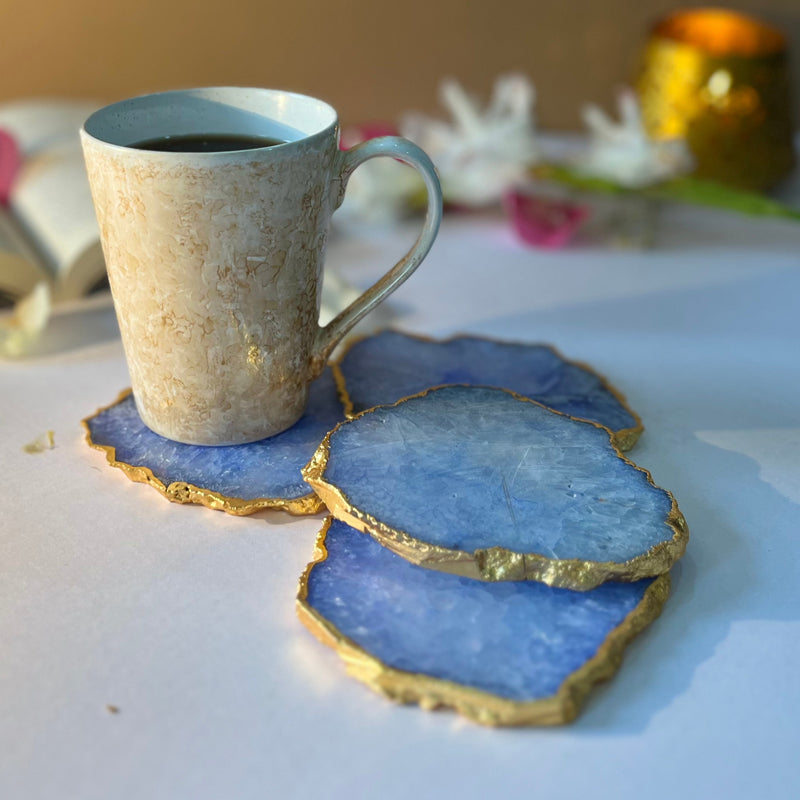 Buy Celeste Handcrafted Crystal Agate Coaster (Blue) - Set Of Four Coasters from Vaaree