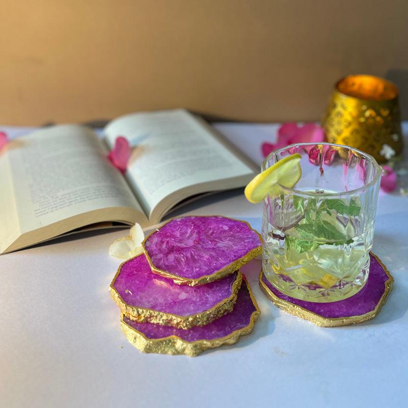 Buy Celeste Handcrafted Crystal Agate Coaster (Pink) - Set Of Four Coasters from Vaaree