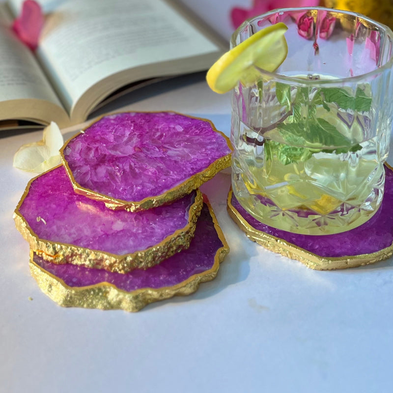 Coaster - Celeste Handcrafted Crystal Agate Coaster (Pink) - Set Of Four