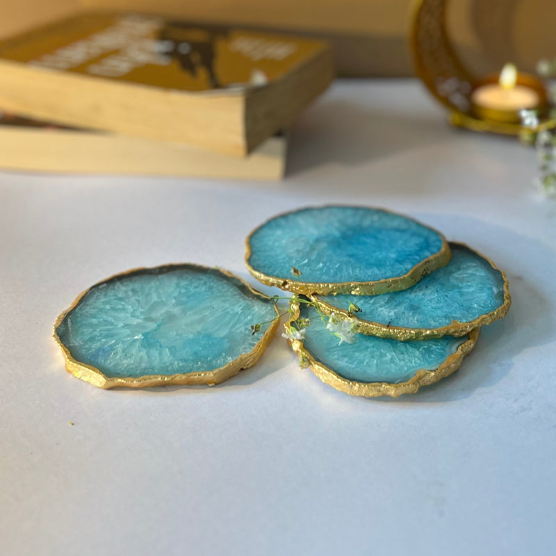 Coaster - Celeste Handcrafted Crystal Agate Coaster (Turquoise) - Set Of Four