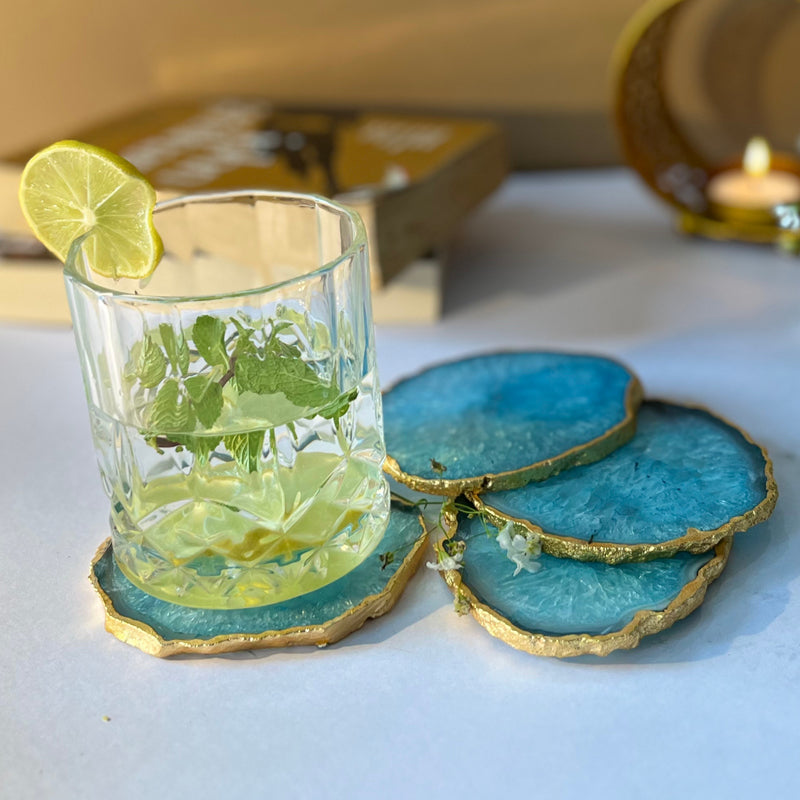 Coaster - Celeste Handcrafted Crystal Agate Coaster (Turquoise) - Set Of Four