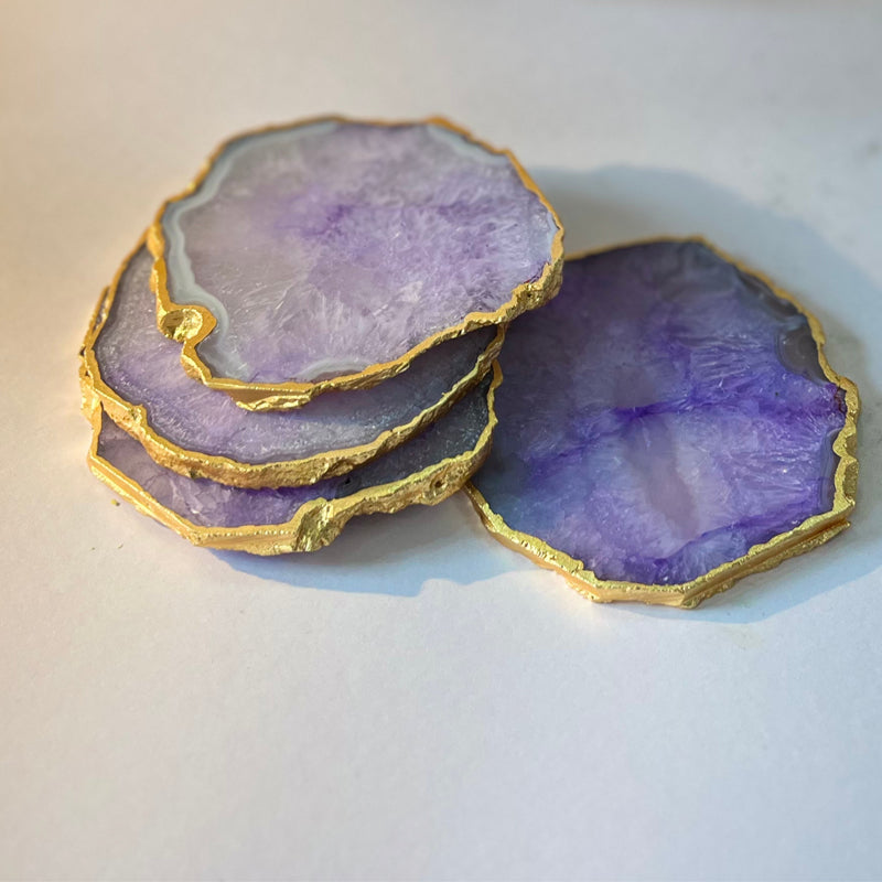 Coaster - Celeste Handcrafted Crystal Agate Coaster (Purple) - Set Of Four