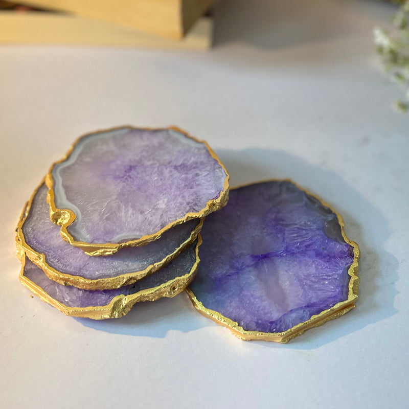 Coaster - Celeste Handcrafted Crystal Agate Coaster (Purple) - Set Of Four