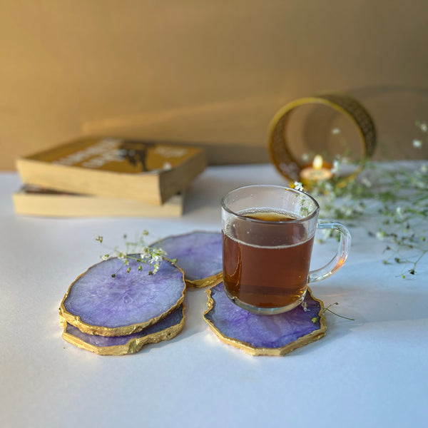 Coaster - Celeste Handcrafted Crystal Agate Coaster (Purple) - Set Of Four