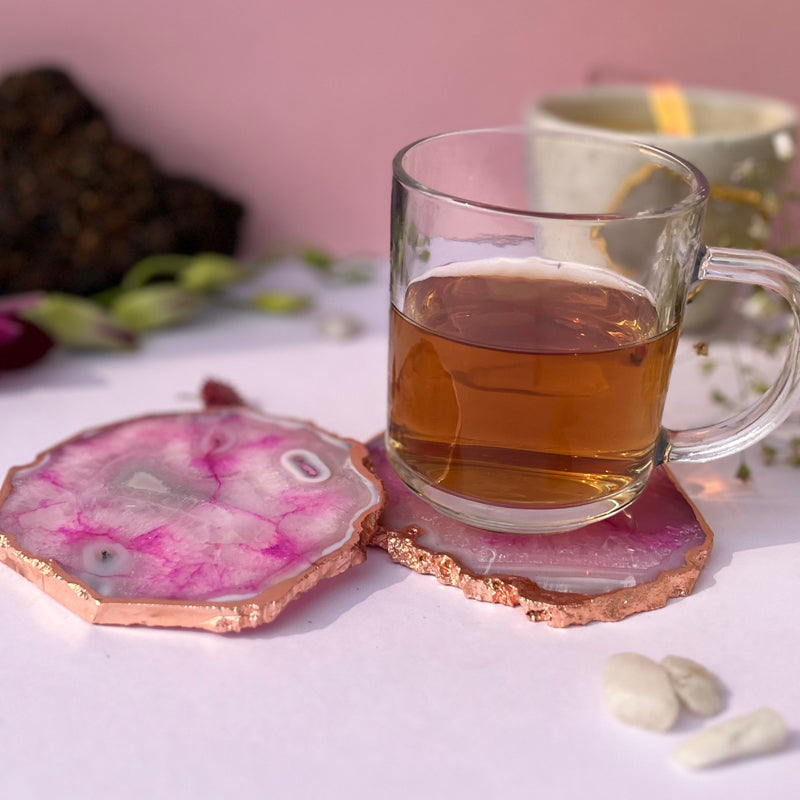 Buy Novalie Handcrafted Brazilian Agate Coaster (Pink) - Set Of Two Coasters from Vaaree