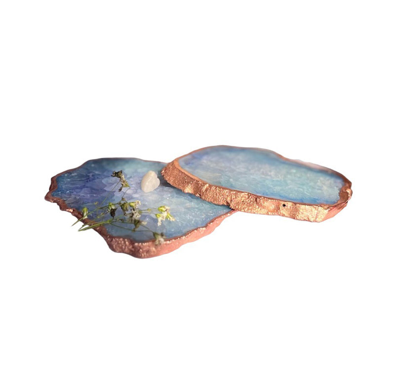 Coaster - Suzzaine Handcrafted Crystal Agate Coaster (Blue) - Set Of Two