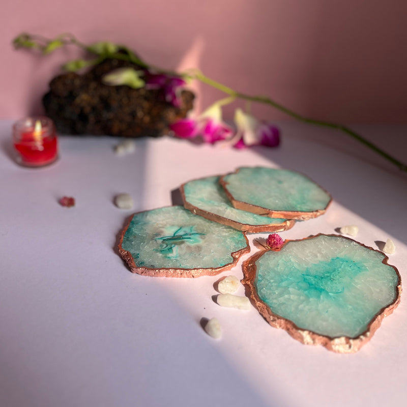 Coaster - Suzzaine Handcrafted Crystal Agate Coaster (Green) - Set Of Four