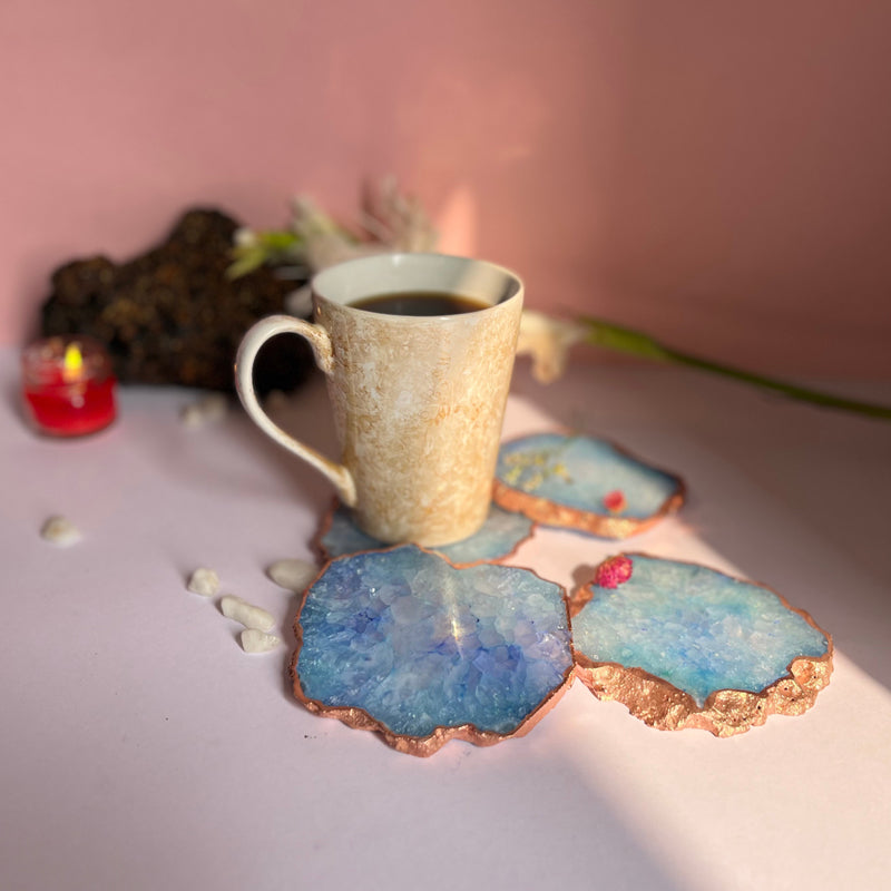 Coaster - Suzzaine Handcrafted Crystal Agate Coaster (Blue) - Set Of Four