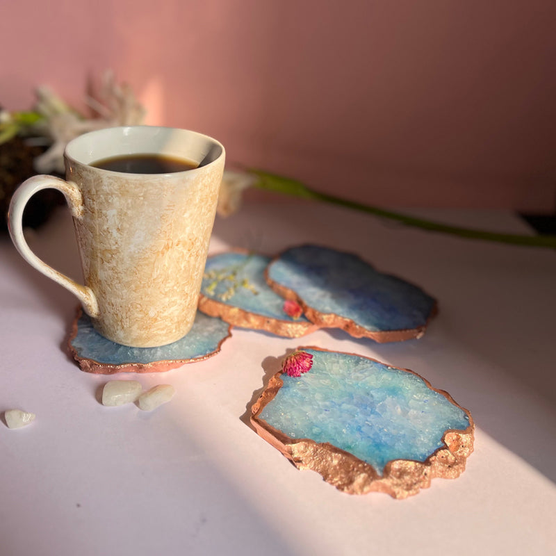 Coaster - Suzzaine Handcrafted Crystal Agate Coaster (Blue) - Set Of Four