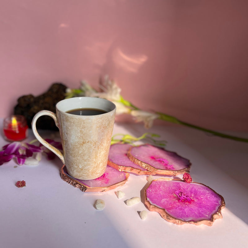 Coaster - Suzzaine Handcrafted Crystal Agate Coaster (Pink) - Set Of Four