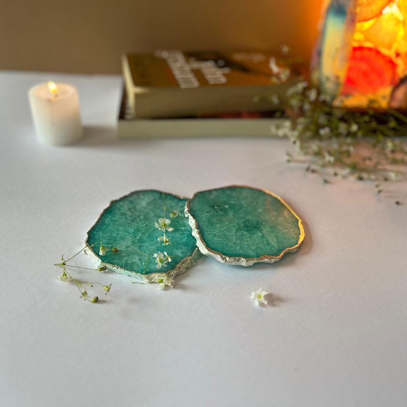 Coaster - Byrona Handcrafted Crystal Agate Coaster (Green) - Set Of Two