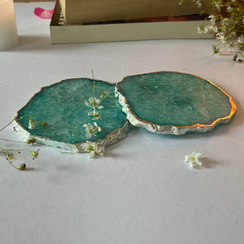 Coaster - Byrona Handcrafted Crystal Agate Coaster (Green) - Set Of Two