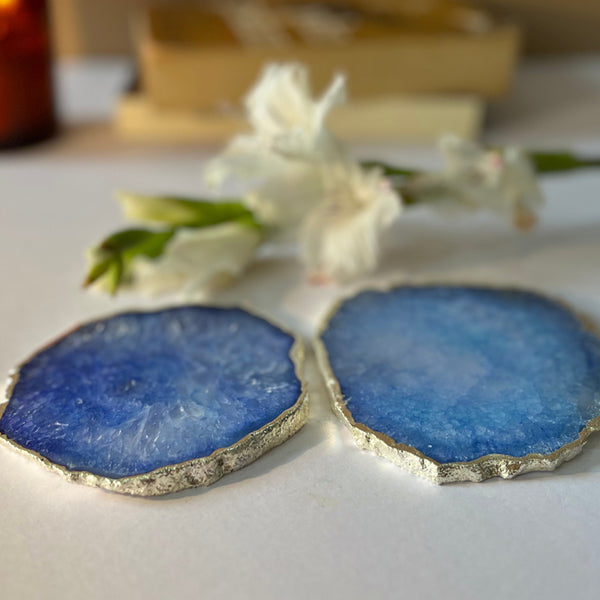 Coaster - Byrona Handcrafted Crystal Agate Coaster (Blue) - Set Of Two