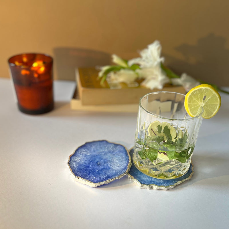 Coaster - Byrona Handcrafted Crystal Agate Coaster (Blue) - Set Of Two