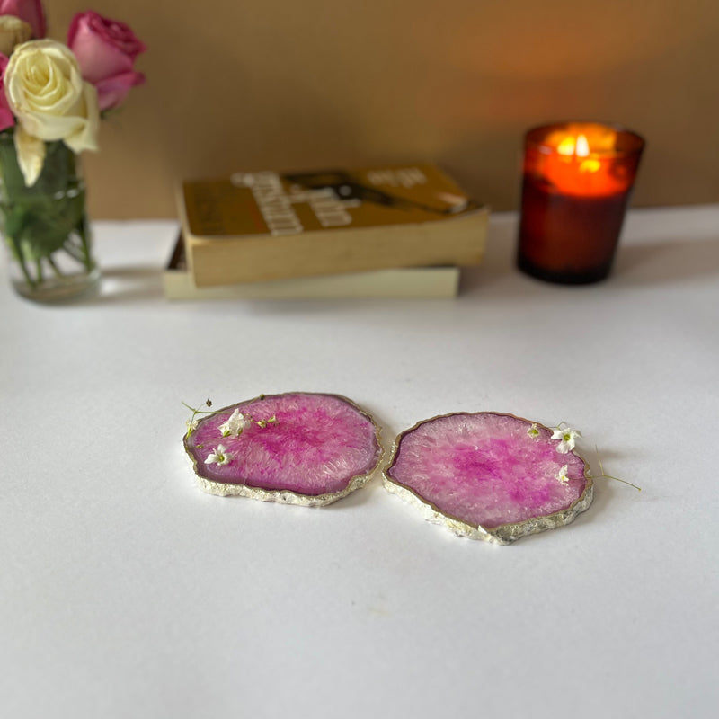 Coaster - Byrona Handcrafted Crystal Agate Coaster (Pink) - Set Of Two