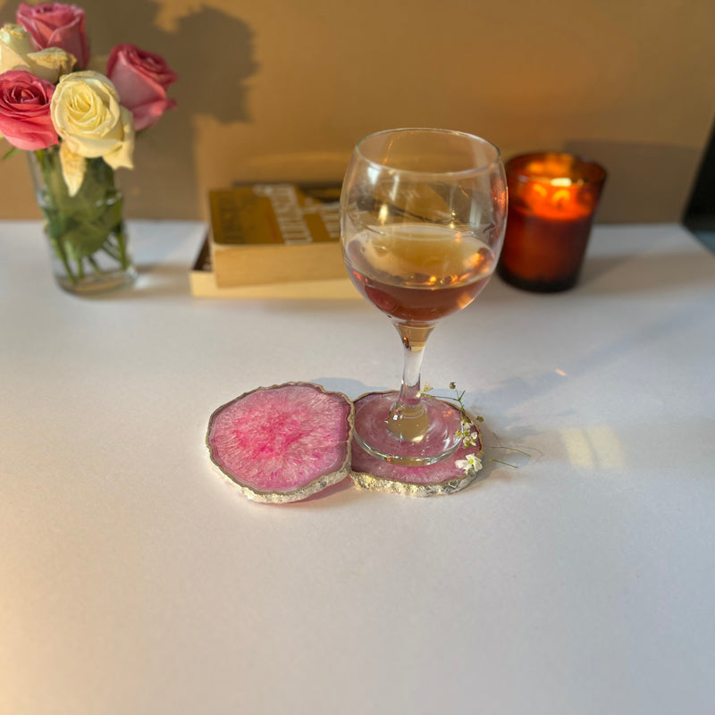 Coaster - Byrona Handcrafted Crystal Agate Coaster (Pink) - Set Of Two