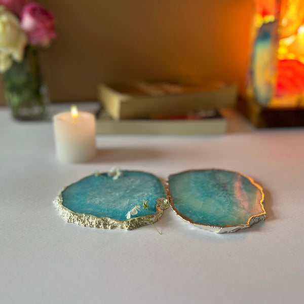 Coaster - Byrona Handcrafted Crystal Agate Coaster (Turquoise) - Set Of Two