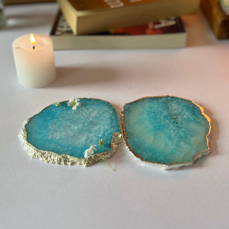 Coaster - Byrona Handcrafted Crystal Agate Coaster (Turquoise) - Set Of Two